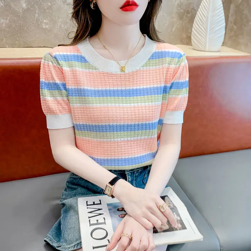Women's Summer Fashion Elegant Simplicity Striped O-neck Short Sleeve T-Shirt Women Clothes Temperament All-match Casual Tops
Women's Summer Fashion Elegant Simplicity Striped O-neck Short Sleeve T-Shirt Women Clothes Temperament All-match Casual Tops