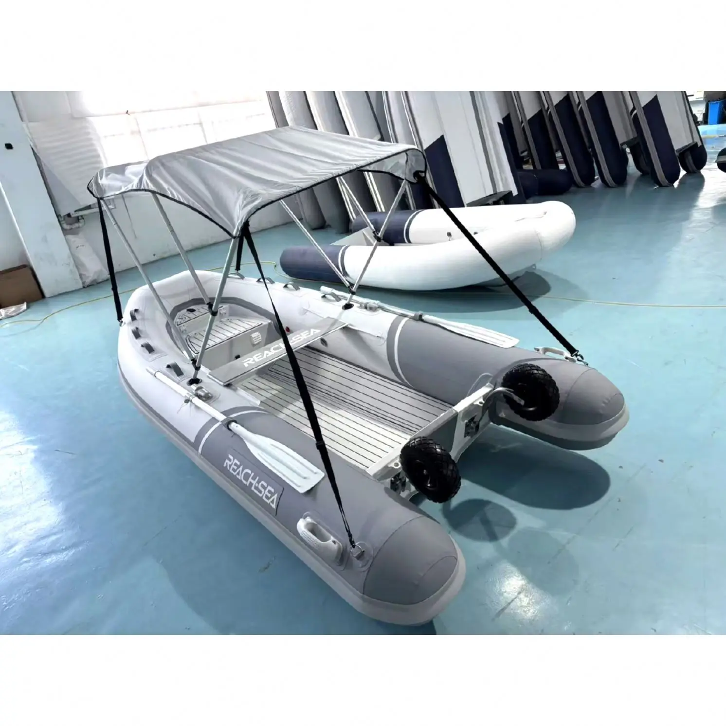 PVC RHIB RIB Boat 6 People 12ft with Big Wheels and Canopy White & Gray Color Luxury OEM ODM for Rescue
PVC RHIB RIB Boat 6 People 12ft with Big Wheels and Canopy White & Gray Color Luxury OEM ODM for Rescue