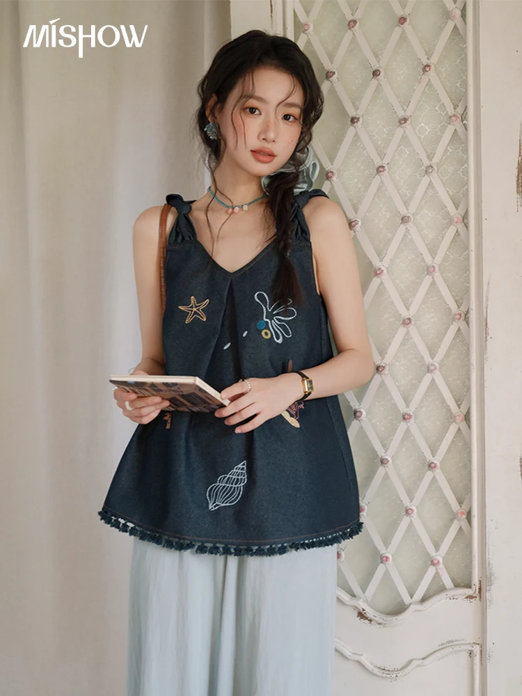 MISHOW Women's Fashion Strap Vest Summer 2025 Embroidery Lace Sleeveless Lady Camis Casual Vacation Tassel Denim Top MXE37X1860
MISHOW Women's Fashion Strap Vest Summer 2025 Embroidery Lace Sleeveless Lady Camis Casual Vacation Tassel Denim Top MXE37X1860