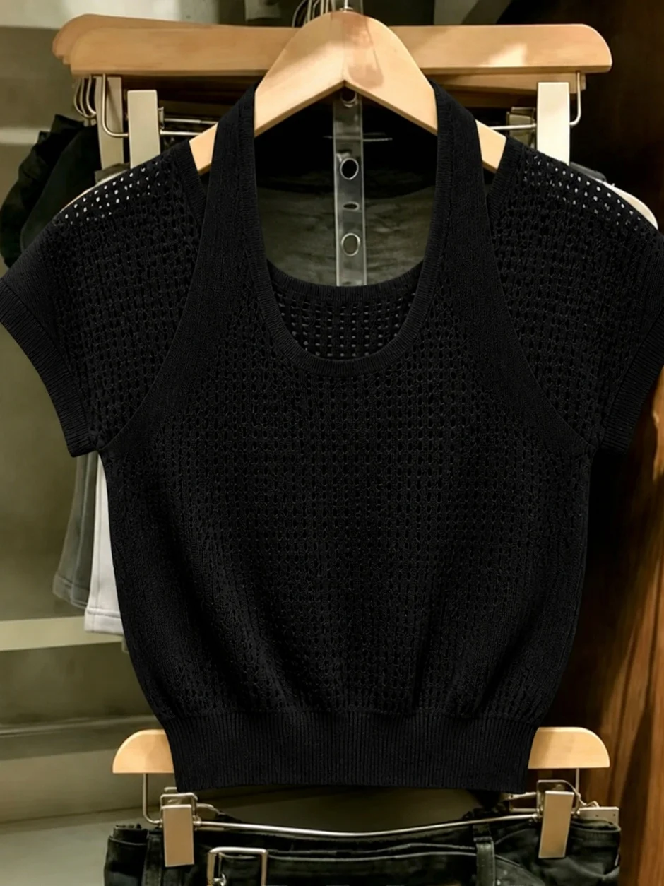 Korean Style Hollow out Neck Design Short Sleeve Skin Friendly Versatile Knitted Top Women's Summer Fashion Casual Wear
Korean Style Hollow out Neck Design Short Sleeve Skin Friendly Versatile Knitted Top Women's Summer Fashion Casual Wear