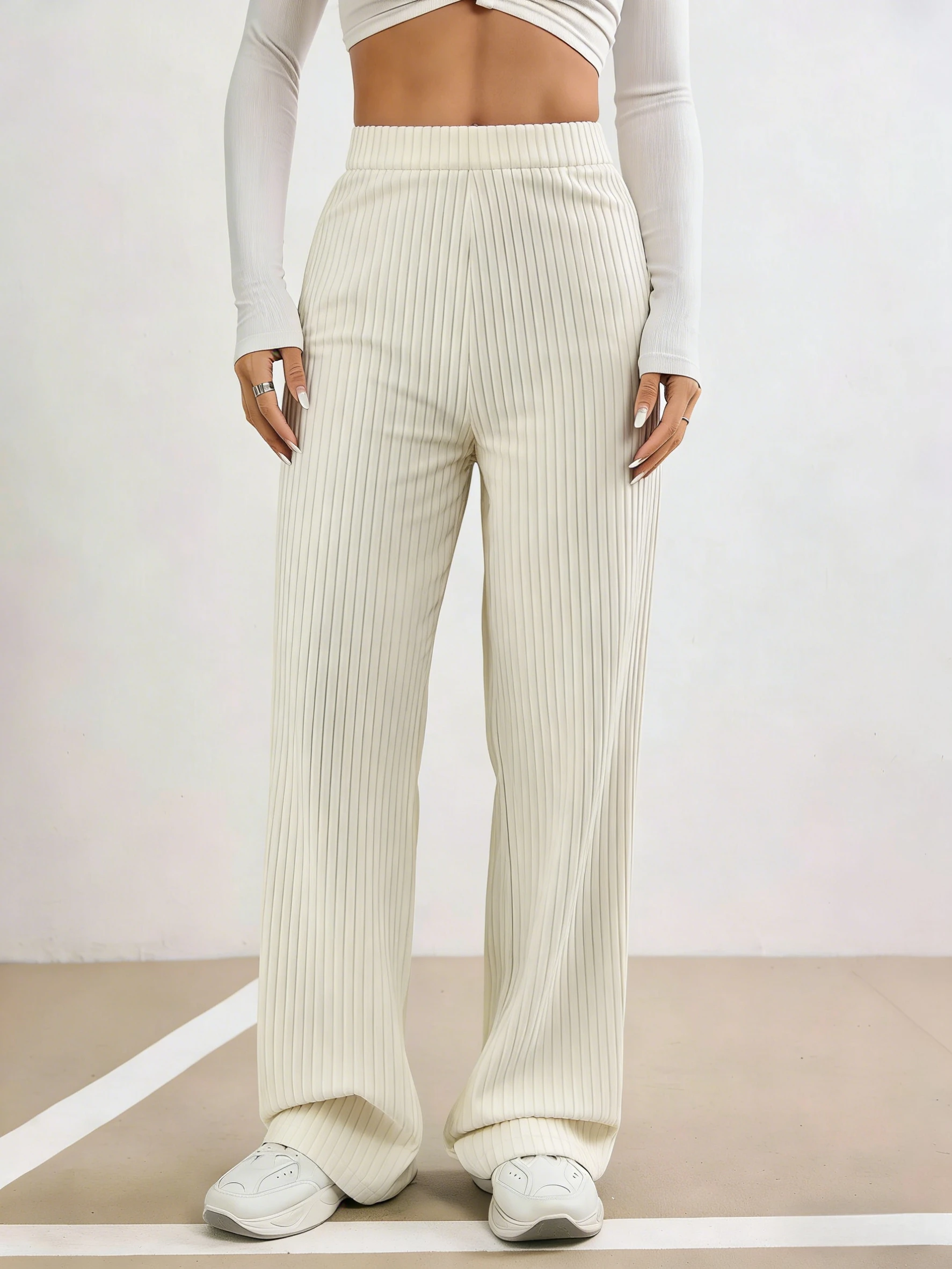 Women's Beige Corduroy Wide Leg Pants High Waist Elastic Waistband Ribbed Texture Casual Minimalist Spring Streetwear Trousers
Women's Beige Corduroy Wide Leg Pants High Waist Elastic Waistband Ribbed Texture Casual Minimalist Spring Streetwear Trousers