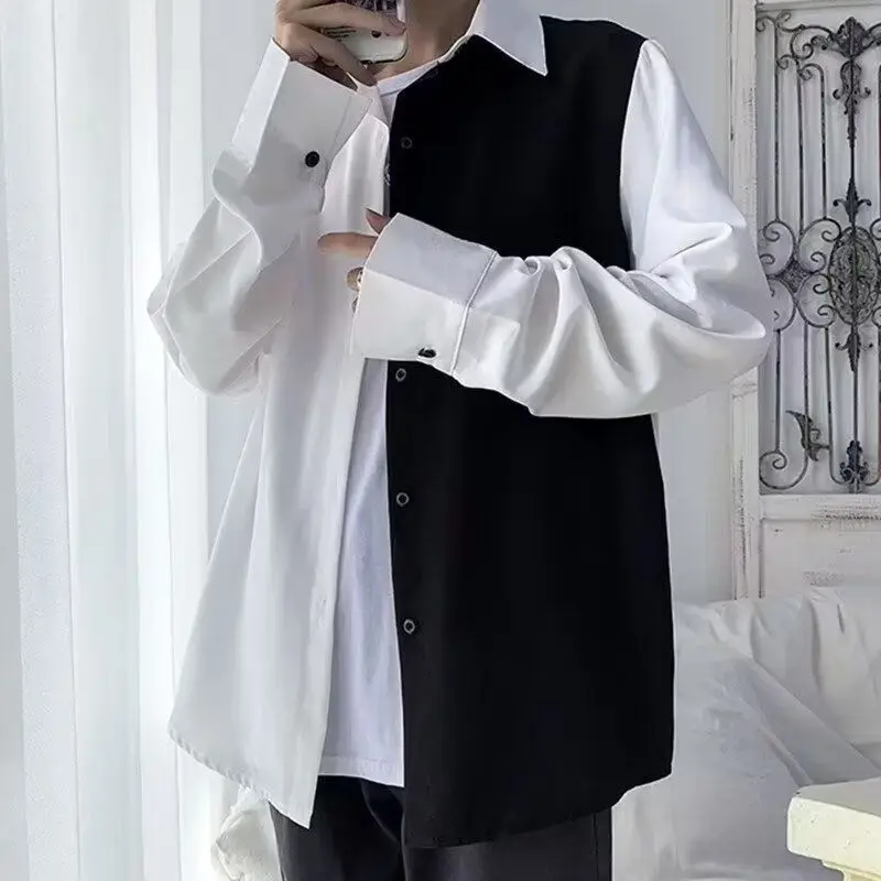 Men Shirt Top Autumn Black and White Patchwork Cardigan High Street Versatile Jacket
Men Shirt Top Autumn Black and White Patchwork Cardigan High Street Versatile Jacket