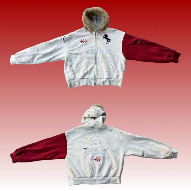 Latest Heavyweight Protocol Index Colour-Blocked Washed Distressed Faux Fur Collar Warhorse Hooded Sweatshirt Jacket
Latest Heavyweight Protocol Index Colour-Blocked Washed Distressed Faux Fur Collar Warhorse Hooded Sweatshirt Jacket