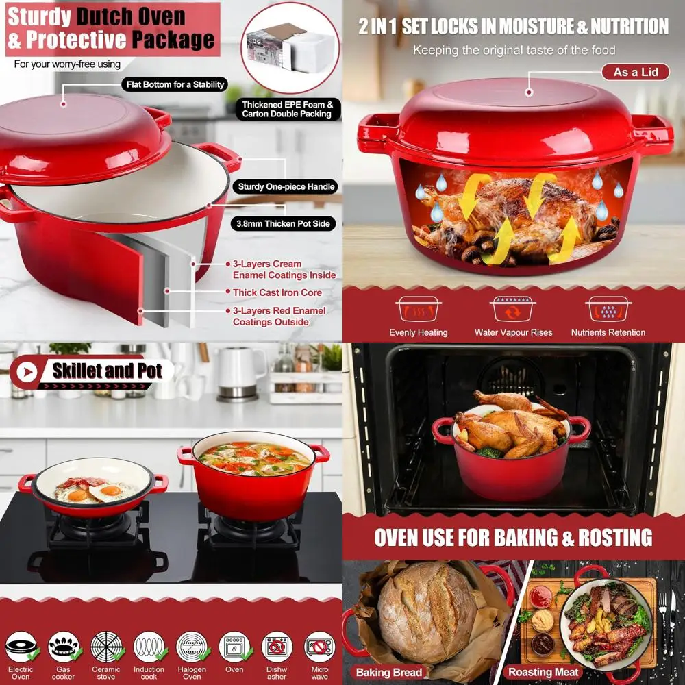 Чугунная круглая кастрюля-казан с крышкой, 5 кварт, многофункциональная для выпечки хлеба, жарки, запекания, тушения, приготовления на пару, жаропрочная
Чугунная круглая кастрюля-казан с крышкой, 5 кварт, многофункциональная для выпечки хлеба, жарки, запекания, тушения, приготовления на пару, жаропрочная