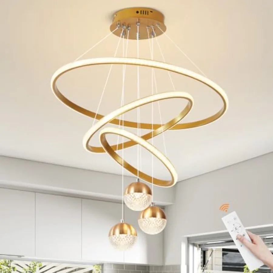 Dining Room Living Room Bedroom Entryway Gold LED Chandelier Pendant Light with 3-Color Dimmable Remote and Adjustable Hanging
Dining Room Living Room Bedroom Entryway Gold LED Chandelier Pendant Light with 3-Color Dimmable Remote and Adjustable Hanging