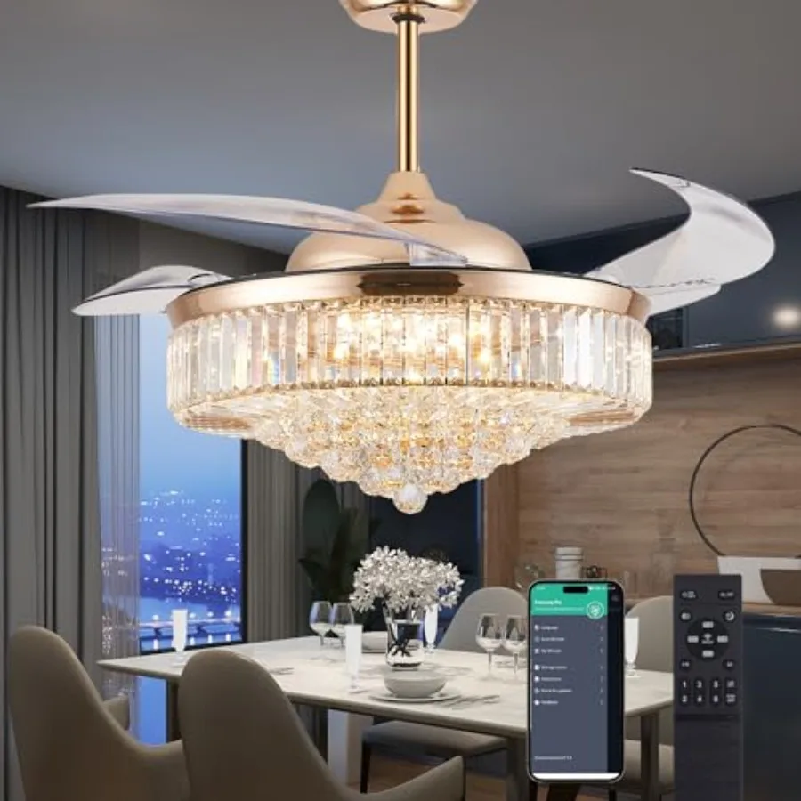 Dimmable Chandelier Ceilg Fan with Lights, Retractable Crystal Fandelier Ceiling Fan with APP Control for Bedroom Living Room P
Dimmable Chandelier Ceilg Fan with Lights, Retractable Crystal Fandelier Ceiling Fan with APP Control for Bedroom Living Room P