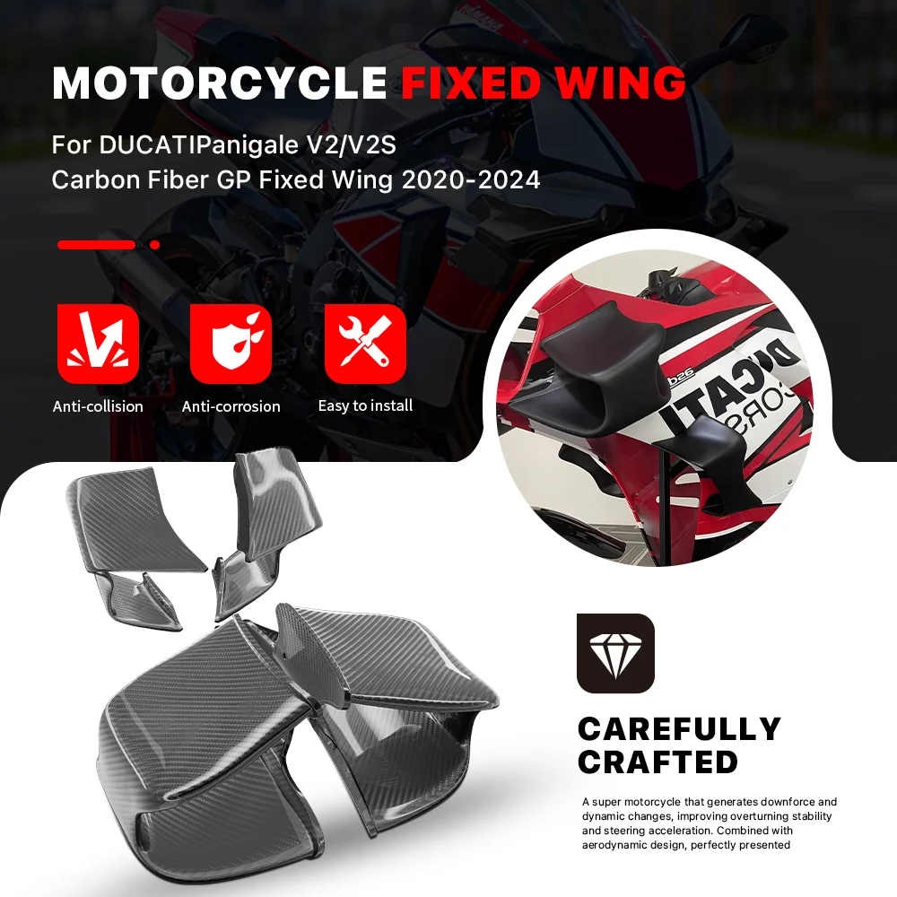 Carbon Fiber Motorcycle Front Fixed Wing Spoiler Fairing For DUCATI Panigale V2 V2S 2020-2024 Aerodynamic Winglets Side Wings
Carbon Fiber Motorcycle Front Fixed Wing Spoiler Fairing For DUCATI Panigale V2 V2S 2020-2024 Aerodynamic Winglets Side Wings