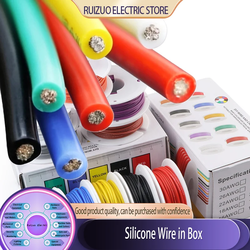 16-30AWG Assorted 5 Colors Box Pack High Temp Soft Silicone Wire, Tinned Copper Stranded Flexible DIY Electronic Wiring Cable
16-30AWG Assorted 5 Colors Box Pack High Temp Soft Silicone Wire, Tinned Copper Stranded Flexible DIY Electronic Wiring Cable