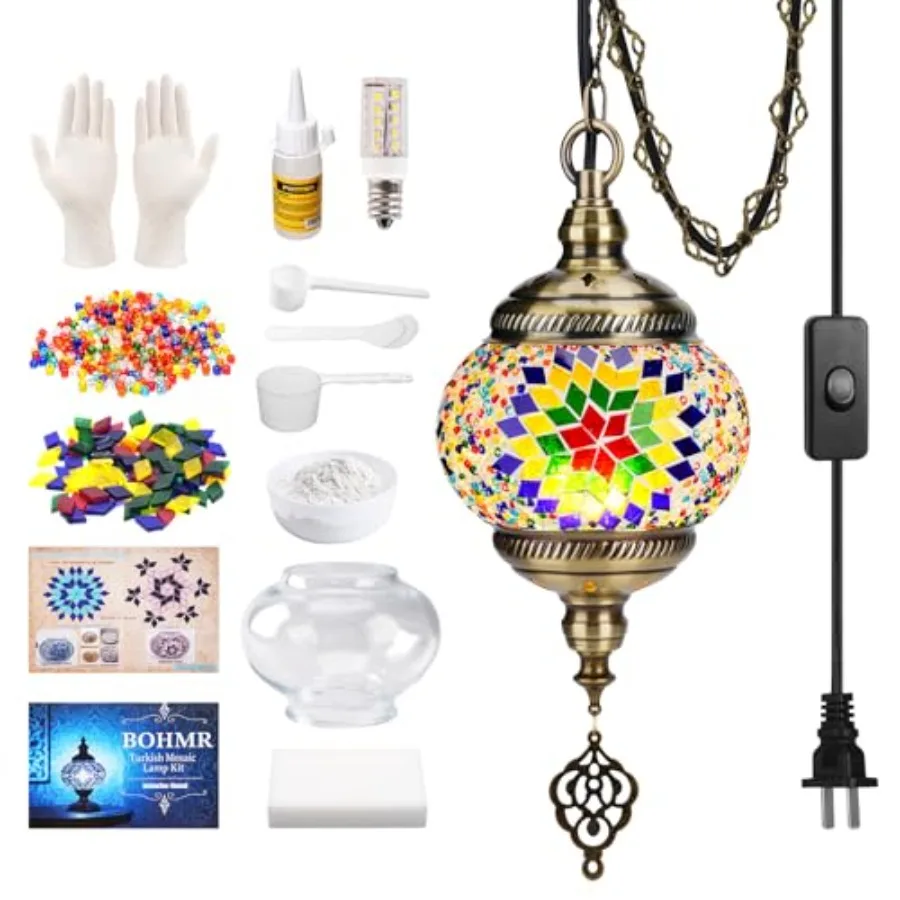 DIY Turkish Mosaic Lamp Kit 5.2"D Plug-in Stained Glass Pendant Hanging Lamp Making Kit with 15Feet Cord-No Skills Needed Mosai
DIY Turkish Mosaic Lamp Kit 5.2"D Plug-in Stained Glass Pendant Hanging Lamp Making Kit with 15Feet Cord-No Skills Needed Mosai