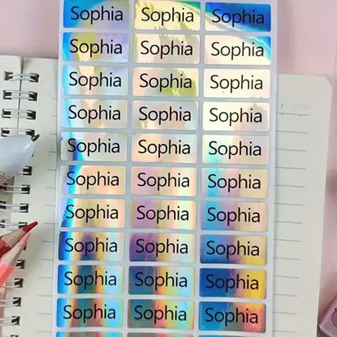 Custom Text Holographic Name Stickers Waterproof Labels for School Supplies Water Bottles Lunch Boxes 45-450 Pieces Personalized