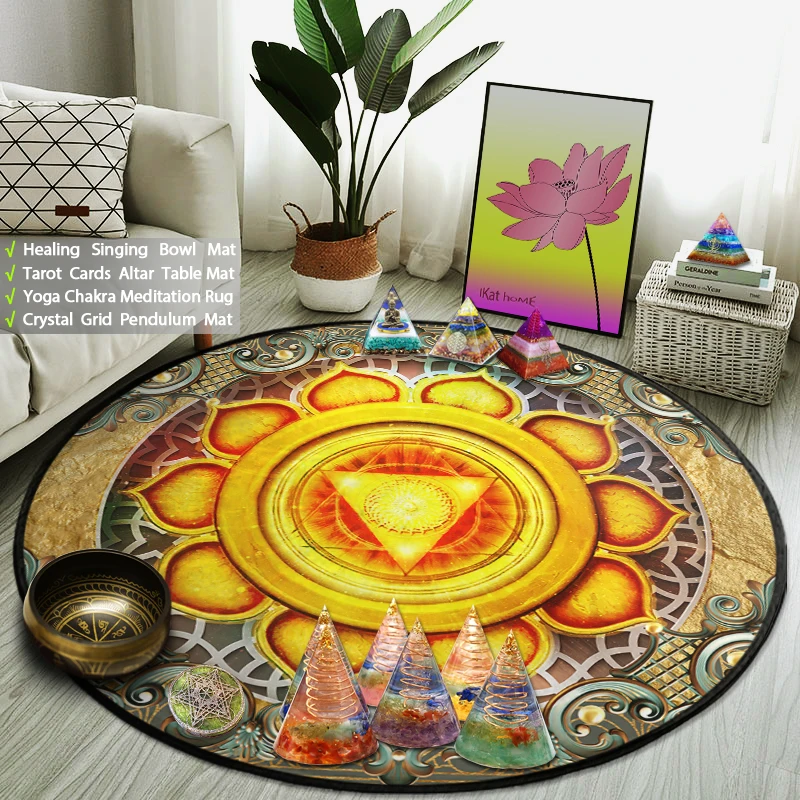 Crystal Healing Pendulum Singing Bowl Round Rug Yoga Buddhist Meditation Mat Vintage Lotus Hexagram Carpet Altar Tarot Card Pads
Crystal Healing Pendulum Singing Bowl Round Rug Yoga Buddhist Meditation Mat Vintage Lotus Hexagram Carpet Altar Tarot Card Pads