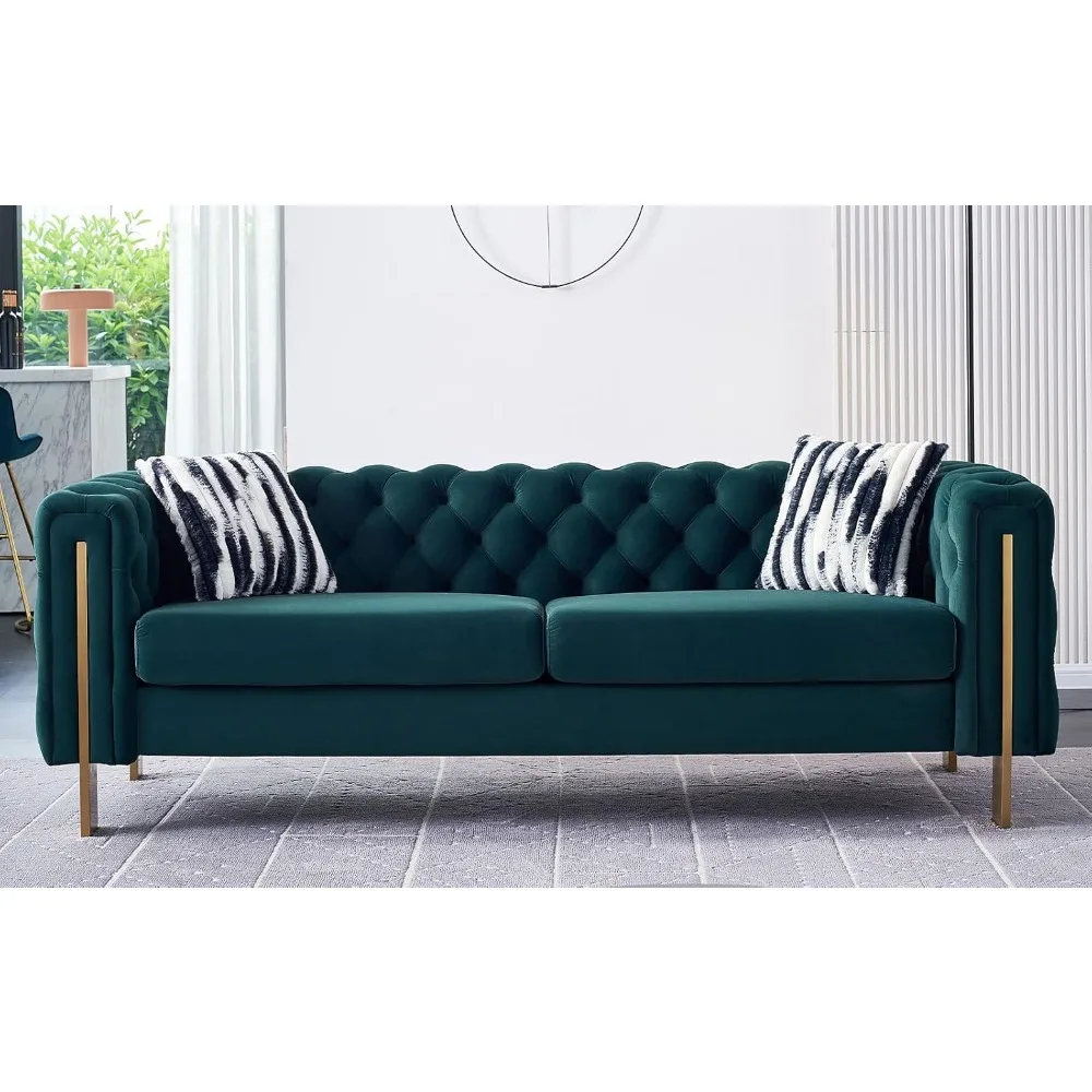 Modern Sofa Couches for Living Room, Velvet Button Tufted Couch with 2 Pillows and Metal Legs Decor Furniture for Bedroom
Modern Sofa Couches for Living Room, Velvet Button Tufted Couch with 2 Pillows and Metal Legs Decor Furniture for Bedroom