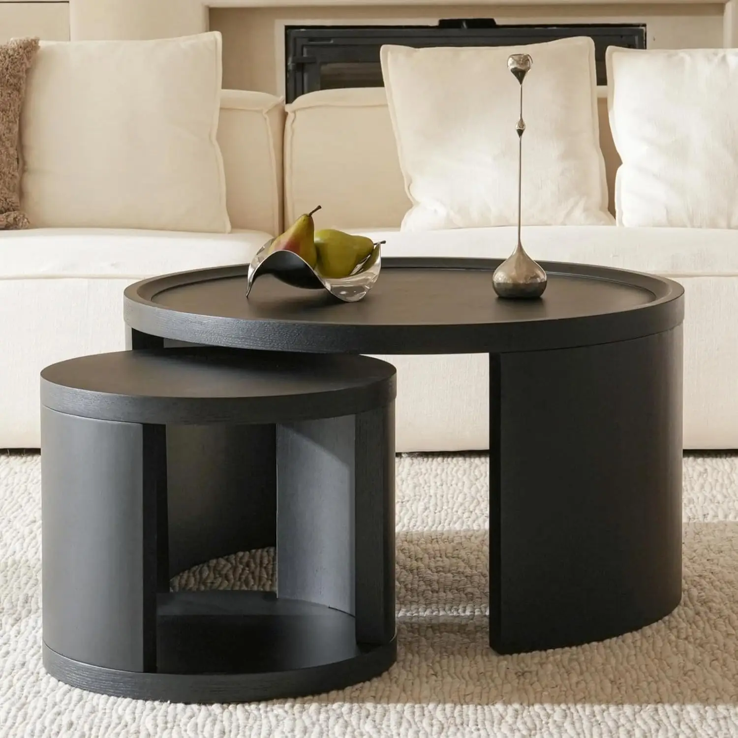 Round Nesting Coffee Table Set 2 Black Wood Top 31.5in & 18in Low Center Living Room Bedroom Minimalist, Customized
Round Nesting Coffee Table Set 2 Black Wood Top 31.5in & 18in Low Center Living Room Bedroom Minimalist, Customized