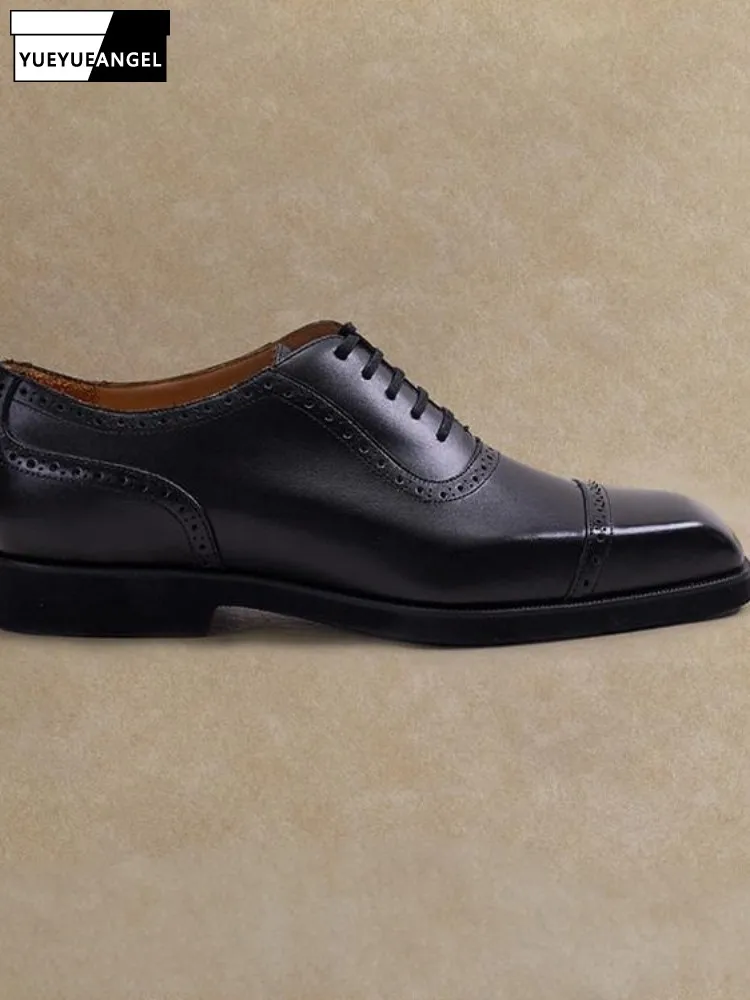 Retro Cowhide Hard Wearing Platform Cross Tied Footwear Versatile Solid Color Genuine Leather Square Toe Mens Dress Shoes
Retro Cowhide Hard Wearing Platform Cross Tied Footwear Versatile Solid Color Genuine Leather Square Toe Mens Dress Shoes