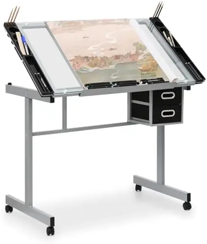 41" Drafting Table Adjustable Angle Drawing Table Tempered Glass Art Desk Metal Frame Craft Desk for Artist with Fabric
41" Drafting Table Adjustable Angle Drawing Table Tempered Glass Art Desk Metal Frame Craft Desk for Artist with Fabric