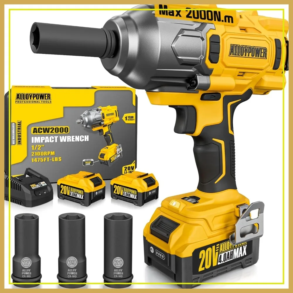 Cordless Brushless Impact Wrench 1475 ft-lbs 2000N.m 1/2 High Torque 3-Speed 2x4000mAh Battery 3 Sockets Set for Car Truck RV
Cordless Brushless Impact Wrench 1475 ft-lbs 2000N.m 1/2 High Torque 3-Speed 2x4000mAh Battery 3 Sockets Set for Car Truck RV