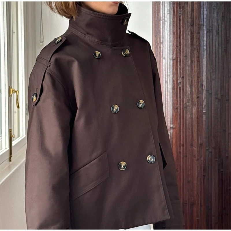Vintage Double Breasted Trench Coat Women Commute Loose Long Sleeve Jacket 2025 Spring Elegant Stand Collar Outwear Street
Vintage Double Breasted Trench Coat Women Commute Loose Long Sleeve Jacket 2025 Spring Elegant Stand Collar Outwear Street