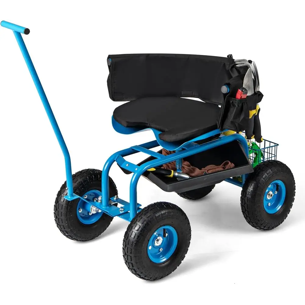 Adjustable Height Rolling Garden Cart with 4 Wheels, Seat, Tray, Basket, and Cushion (Blue & Black)
Adjustable Height Rolling Garden Cart with 4 Wheels, Seat, Tray, Basket, and Cushion (Blue & Black)
