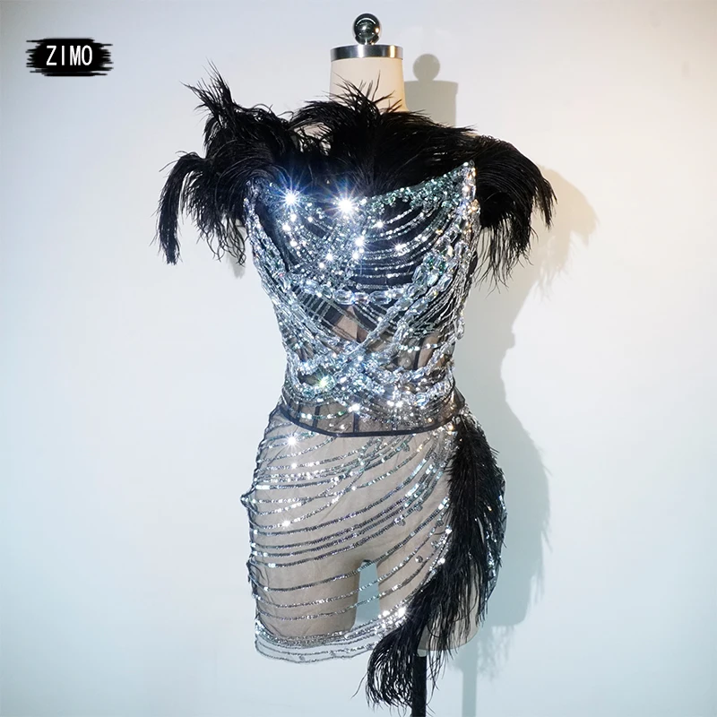 Elegance Lady Top And Skirt Feather Black Dress For Women Crystals Party Birthday Stage Ds Performance Celebrate Singer Clothing
Elegance Lady Top And Skirt Feather Black Dress For Women Crystals Party Birthday Stage Ds Performance Celebrate Singer Clothing