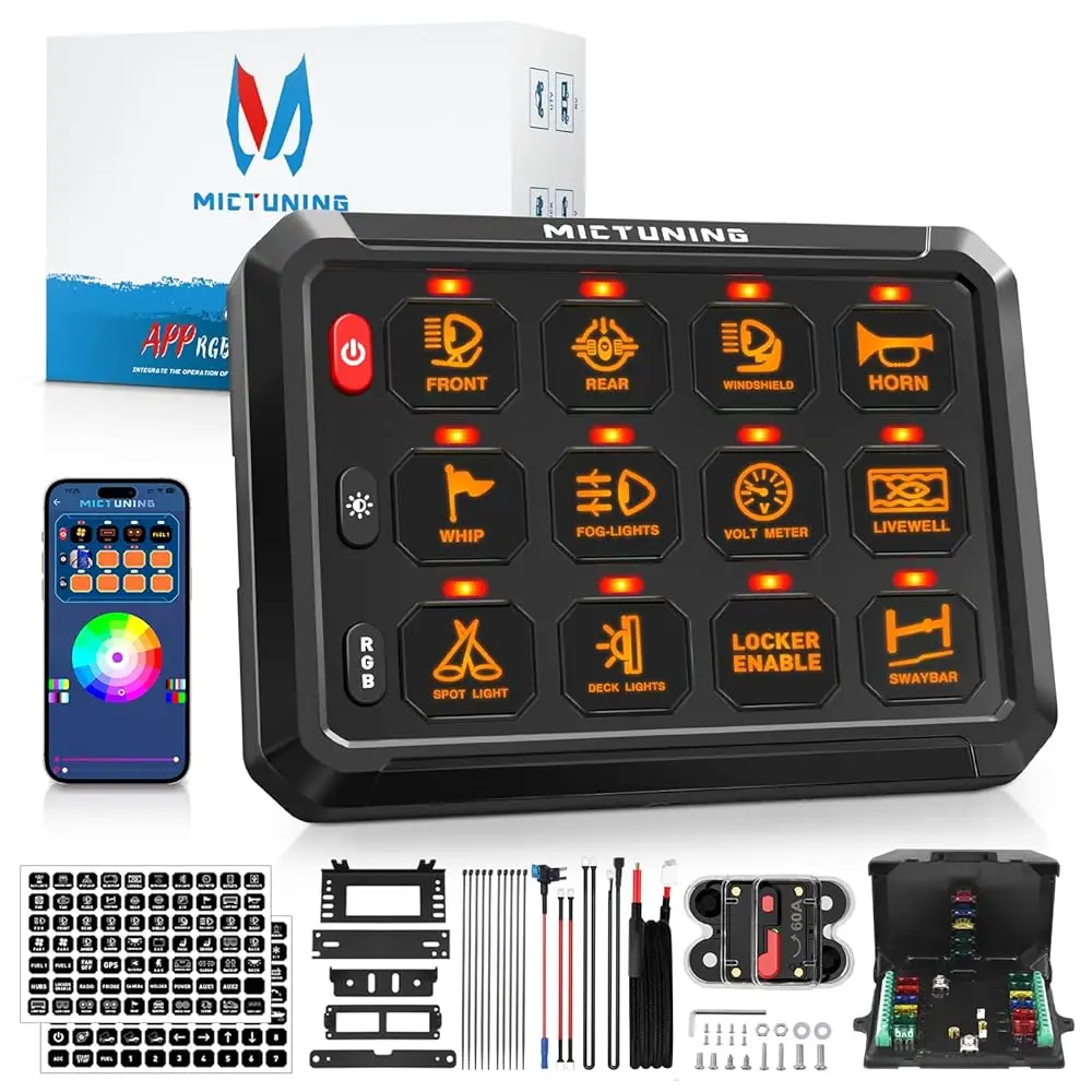 MICTUNING Switch Panel 12v RGB caravan control panels with APP Control LED On-Off Switch Controller Electronic Relay System
MICTUNING Switch Panel 12v RGB caravan control panels with APP Control LED On-Off Switch Controller Electronic Relay System