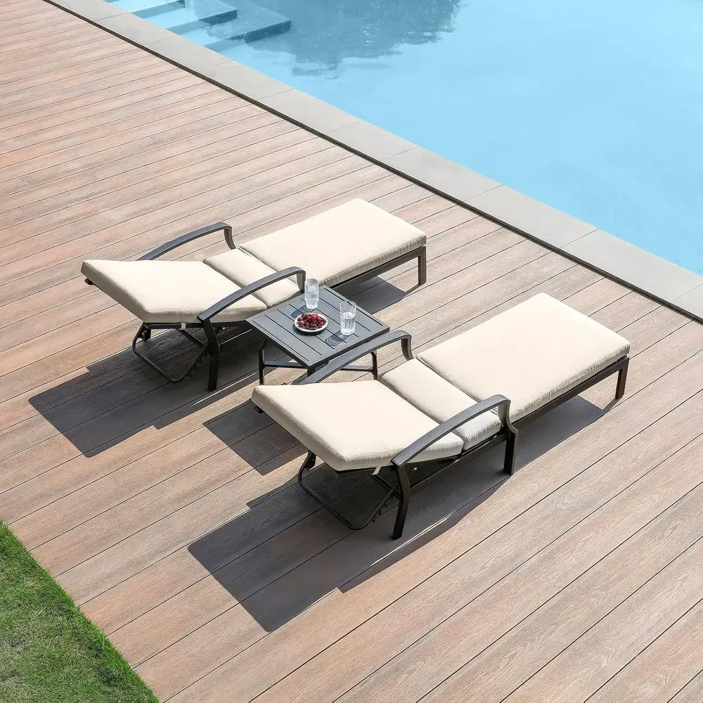 Gray Cushioned Outdoor Pool Lounge Chairs with Side Table Set for Patio, Beach, Yard
Gray Cushioned Outdoor Pool Lounge Chairs with Side Table Set for Patio, Beach, Yard