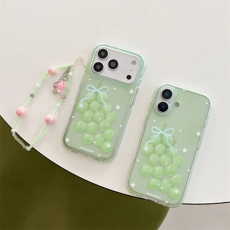 For Apple iPhone 17 16 15 Pro Max Case Cute Green Grape Bowknot Soft TPU Shockproof Camera Cover with Beaded Lanyard Girls Gift
For Apple iPhone 17 16 15 Pro Max Case Cute Green Grape Bowknot Soft TPU Shockproof Camera Cover with Beaded Lanyard Girls Gift