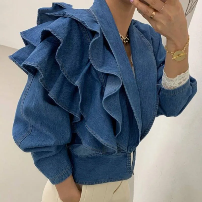 Ardm Korean Chic Vintage Ruffle Tierred Design Waist Closed Short Denim Jacket Women Lapel Office Lady Jean Coat Outerwear
Ardm Korean Chic Vintage Ruffle Tierred Design Waist Closed Short Denim Jacket Women Lapel Office Lady Jean Coat Outerwear