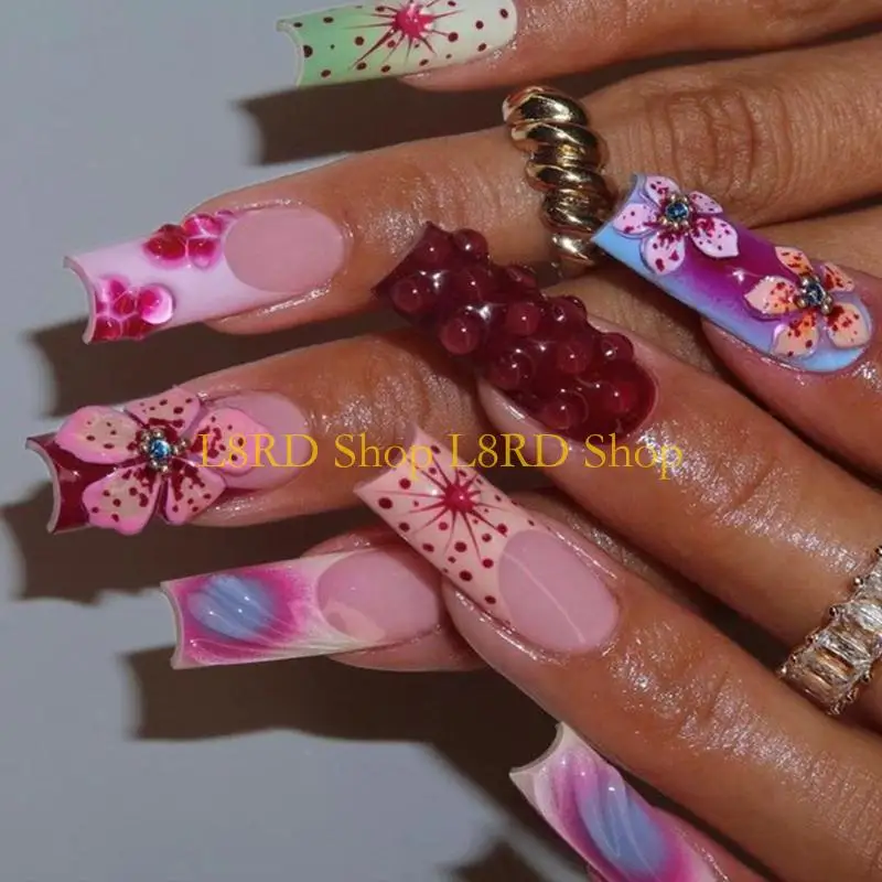 L8RD 24pcs Long Square Press On 3D Flower on French Tip Full Cover Acrylic False Easy Application
L8RD 24pcs Long Square Press On 3D Flower on French Tip Full Cover Acrylic False Easy Application