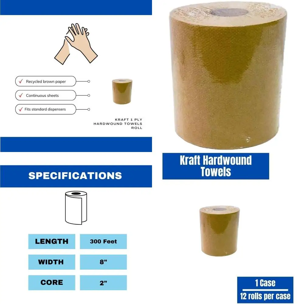 Brown 12-Pack Hardwound Paper Towel Rolls, 8 x 300ft, 1-Ply, 2 Core for Universal Dispenser
Brown 12-Pack Hardwound Paper Towel Rolls, 8 x 300ft, 1-Ply, 2 Core for Universal Dispenser