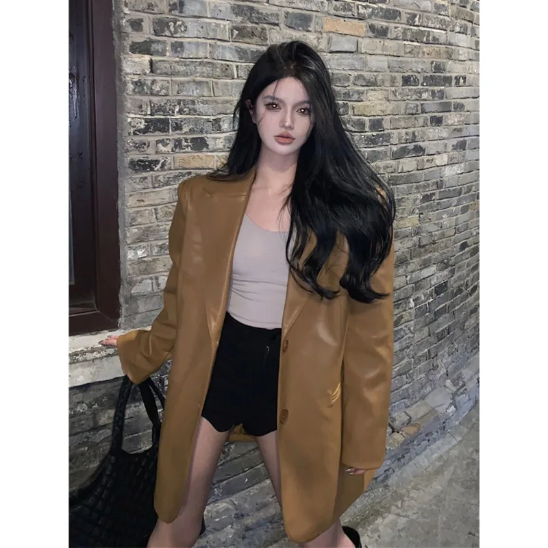 YYAHAS коричневый костюм в американском стиле ретро, кожаное пальто, женское пальто в гонконгском стиле, осень 2024, новая корейская модная куртка, топ 
YYAHAS коричневый костюм в американском стиле ретро, кожаное пальто, женское пальто в гонконгском стиле, осень 2024, новая корейская модная куртка, топ