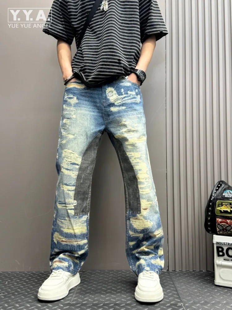 American Style Mens Spring Summer Hole Ripped Jeans Loose Fit Personality Straight Trousers High Street Casual Mens Denim Pants
American Style Mens Spring Summer Hole Ripped Jeans Loose Fit Personality Straight Trousers High Street Casual Mens Denim Pants