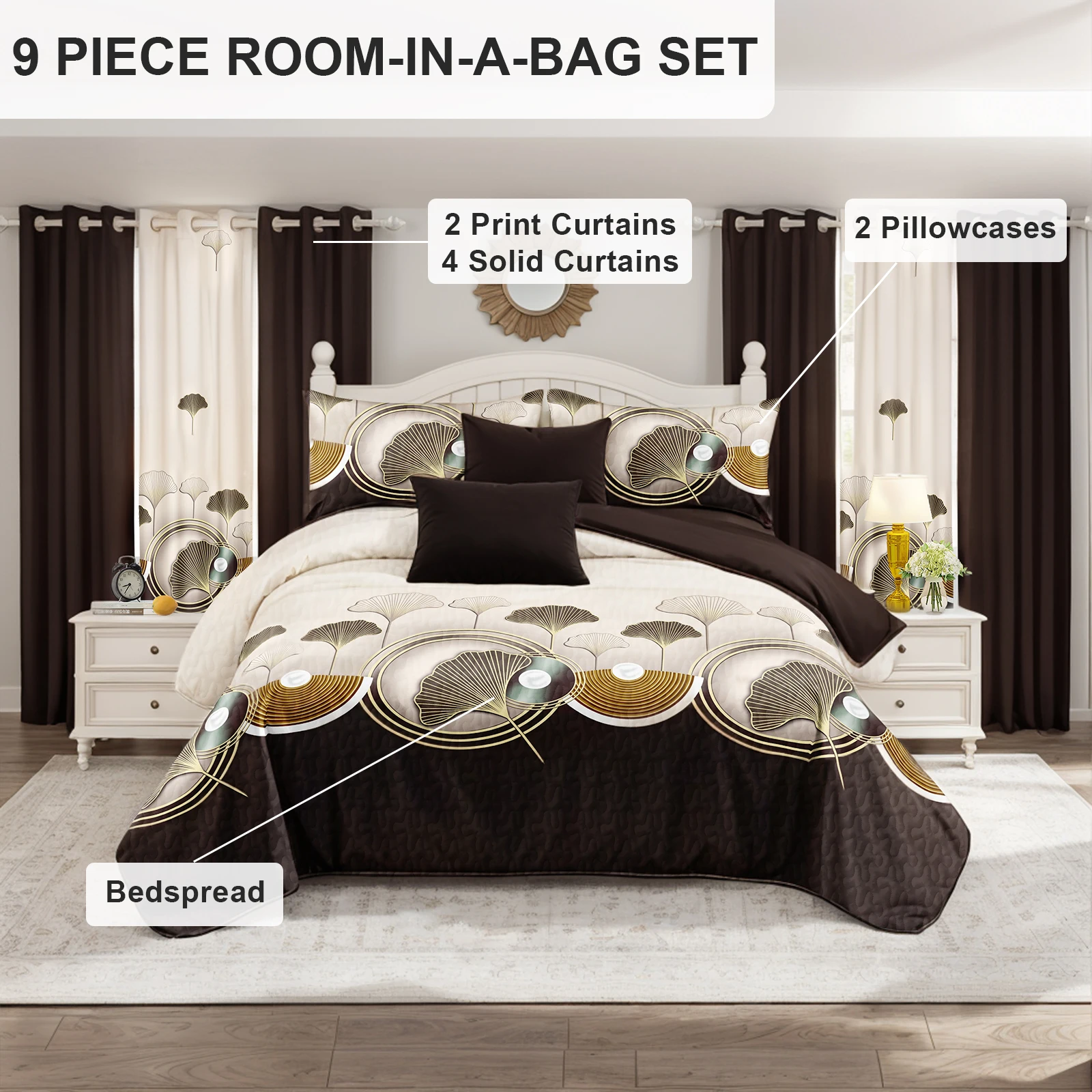 Brown Leaf Print Microfiber 9PCS Home Textile Set,1 Bedspread+2 Printed Curtains+4 Solid Curtains+2 Pillowcases Bedroom Decor
Brown Leaf Print Microfiber 9PCS Home Textile Set,1 Bedspread+2 Printed Curtains+4 Solid Curtains+2 Pillowcases Bedroom Decor