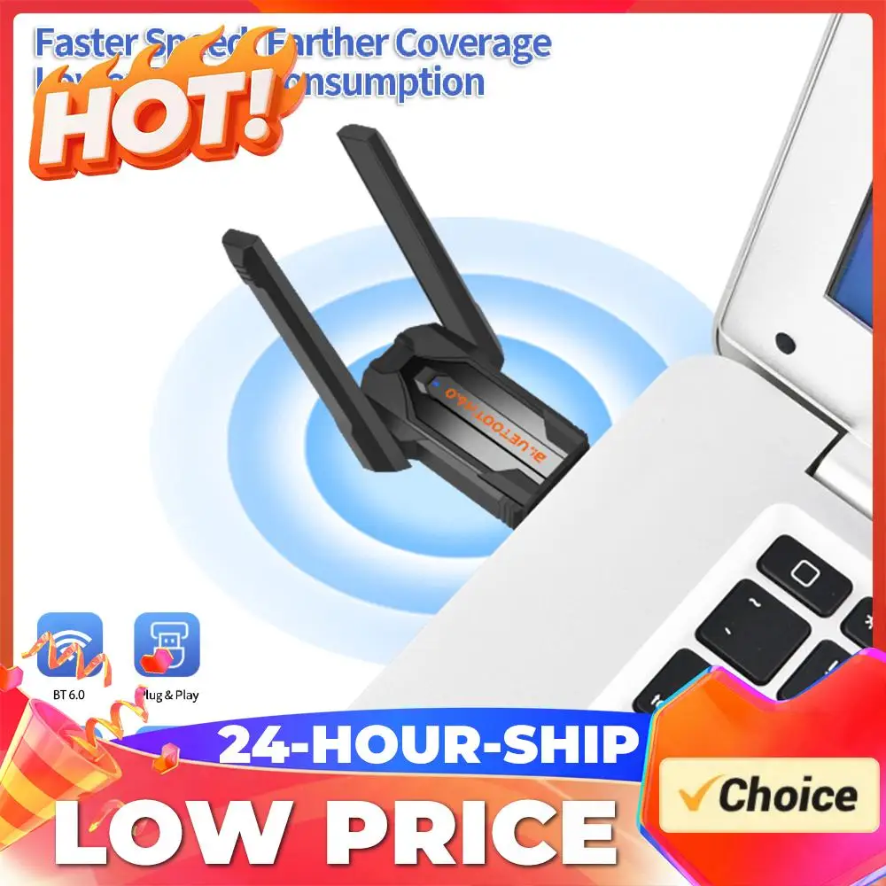 BT 6.0 Dongle Receiver for PC BT 6.0 Adapter Reconnect 7 Devices Simultaneously for Headphone/Keyboard/Mouse/Speakers/Printer