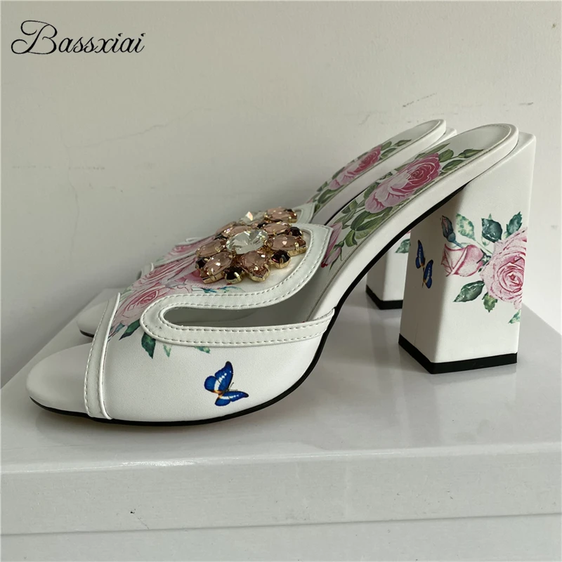 Print Flower Genuine Leather Summer Mules For Girls Chunky Heel Slingbacks Crystal Diamond Buckle Decor Sandals Women
Print Flower Genuine Leather Summer Mules For Girls Chunky Heel Slingbacks Crystal Diamond Buckle Decor Sandals Women