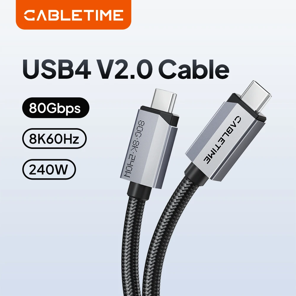 CABLETIME USB4 V2.0 Cable High Speed Connectivity 80Gbps PD240W 3.1 Braided Jacket Data Transfer 8K@60Hz for iPhone Monitor PS5
CABLETIME USB4 V2.0 Cable High Speed Connectivity 80Gbps PD240W 3.1 Braided Jacket Data Transfer 8K@60Hz for iPhone Monitor PS5