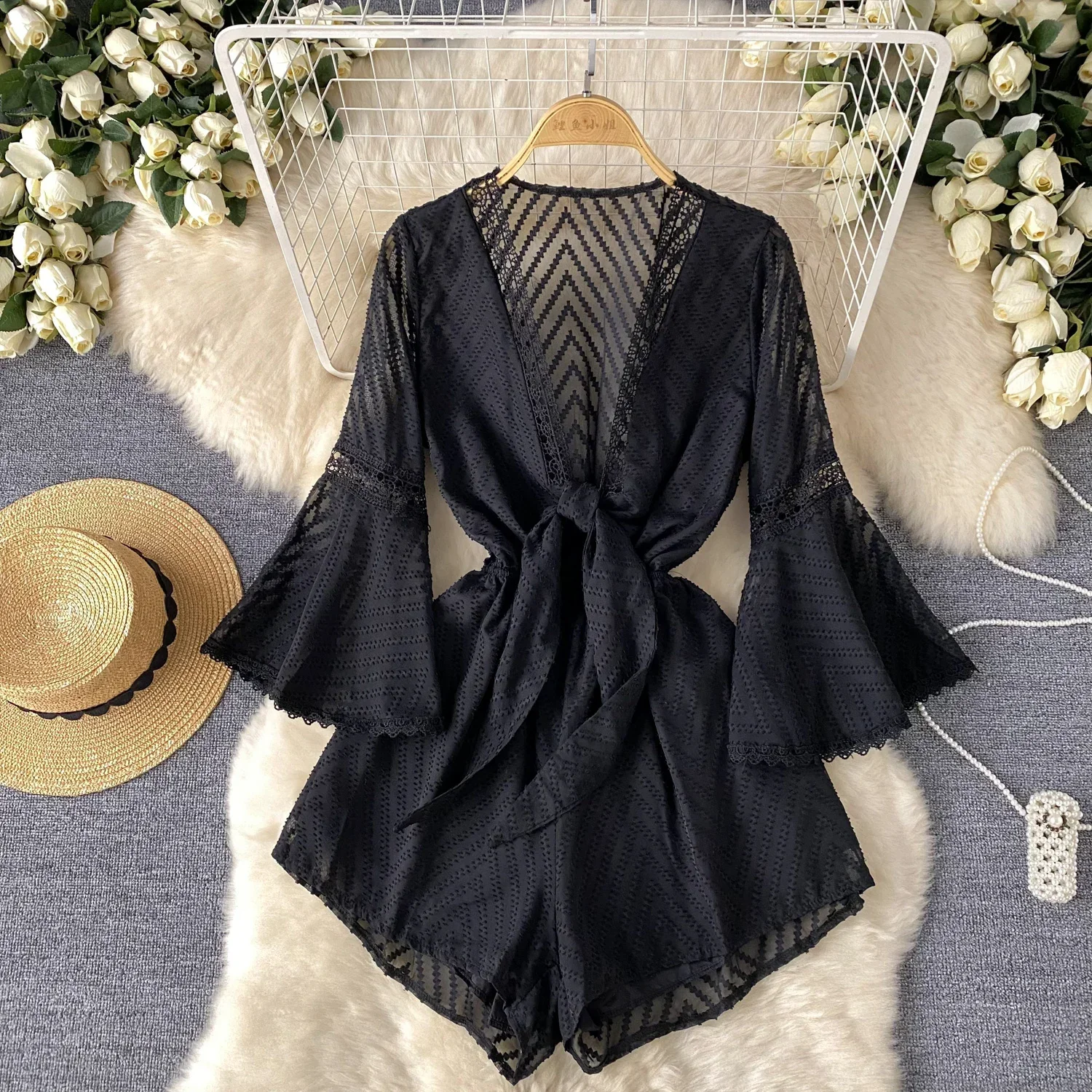 Sflared Sleeves Lace Up Loose Sheer Summer Causal Streetwear Playsuit Women American Senior Mesh Jumpsuit
Sflared Sleeves Lace Up Loose Sheer Summer Causal Streetwear Playsuit Women American Senior Mesh Jumpsuit