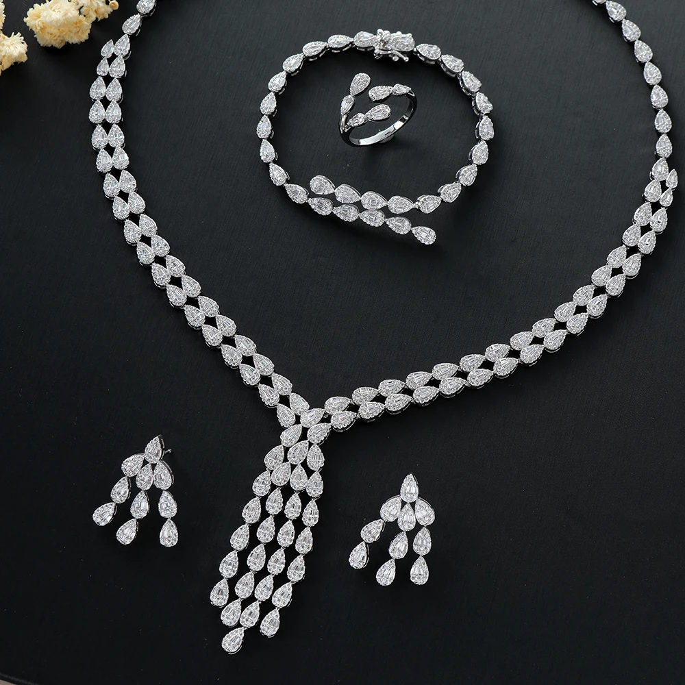 Luxury floral fringe women's cubic zirconia bridal wedding jewelry set S543
Luxury floral fringe women's cubic zirconia bridal wedding jewelry set S543