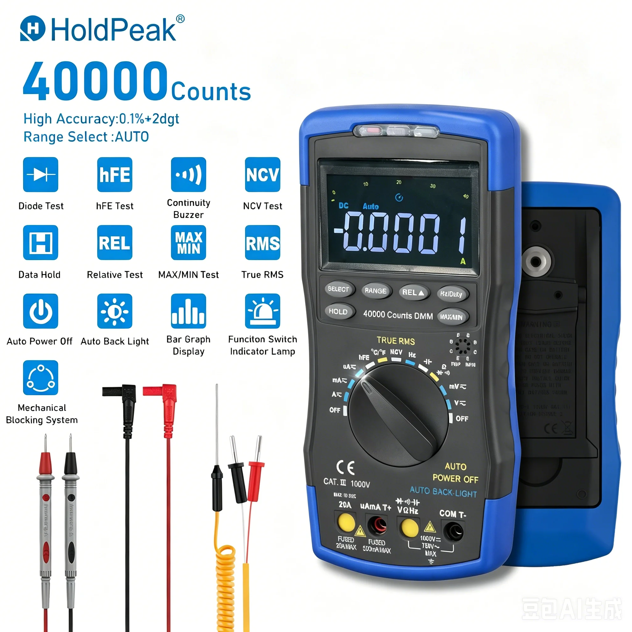 40000 Counts Auto Range Digital Multimeter True RMS NCV Voltage Capacitance Frequency Backlit Continuity Tester for Electronics
40000 Counts Auto Range Digital Multimeter True RMS NCV Voltage Capacitance Frequency Backlit Continuity Tester for Electronics