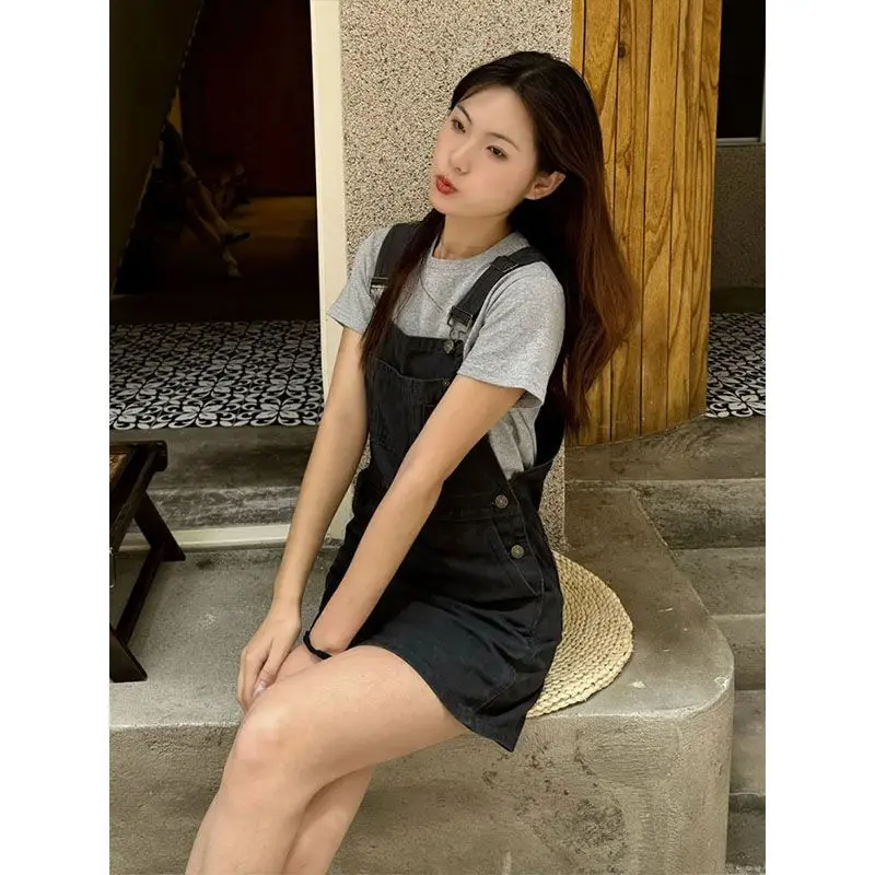 Cute Japanese Style Denim Overalls Dress Women's Summer Fashion Loose Student Short Skirt Two-Piece Set round Neck Short Sleeve
Cute Japanese Style Denim Overalls Dress Women's Summer Fashion Loose Student Short Skirt Two-Piece Set round Neck Short Sleeve
