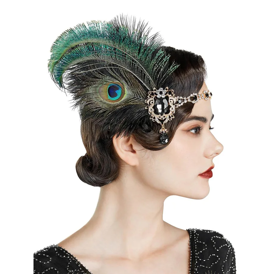 1920s Flapper Peacock Feather Headband Roaring 20s Showgirl Hair band Great Gatsby Hair Accessories
1920s Flapper Peacock Feather Headband Roaring 20s Showgirl Hair band Great Gatsby Hair Accessories