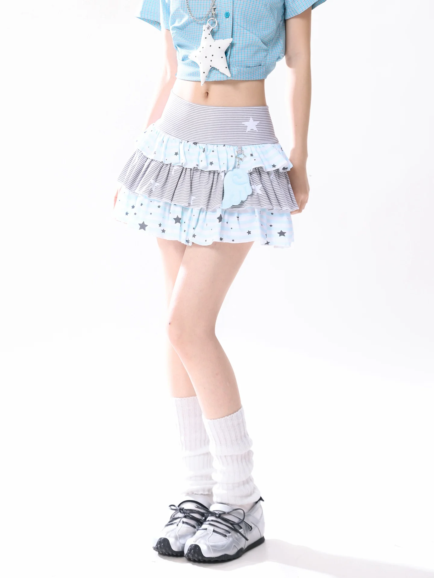 Summer Short Cake Skirt Women's A-Line Star Stripe Anti-Light Matching Versatile Cotton High Waist Splice Cake Skirt
Summer Short Cake Skirt Women's A-Line Star Stripe Anti-Light Matching Versatile Cotton High Waist Splice Cake Skirt