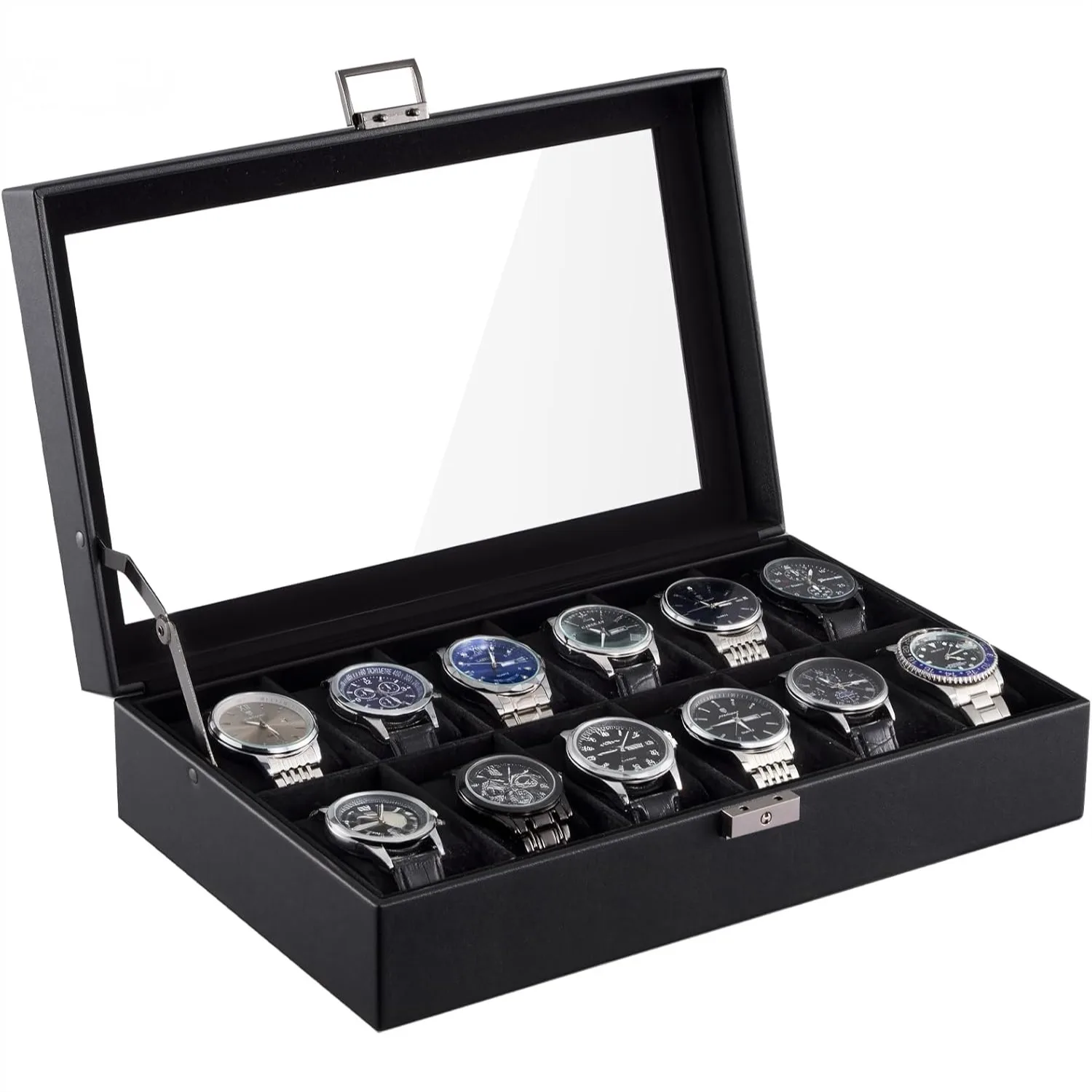 12 Slot Watch Case Box for Men, PU Leather Watch Organizer with Soft Pillow, Lockable Storage Holder with Glass Display Lid
12 Slot Watch Case Box for Men, PU Leather Watch Organizer with Soft Pillow, Lockable Storage Holder with Glass Display Lid