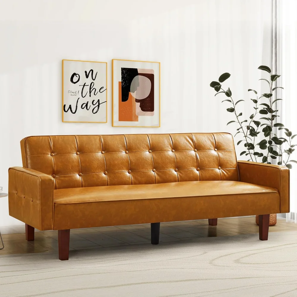 Futon Sofa Bed, Modern Convertible Faux Leather Sleeper Couch with Armrests for Studio, Office, Apartment
Futon Sofa Bed, Modern Convertible Faux Leather Sleeper Couch with Armrests for Studio, Office, Apartment