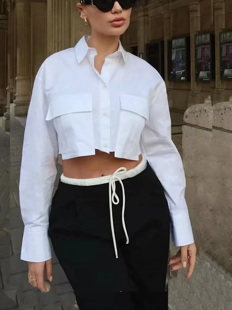 Women Solid White Blouse Long Sleeve With Pocket Casual Loose Chic Tops Office Lady Fashion Basic Versatile Shirt
Women Solid White Blouse Long Sleeve With Pocket Casual Loose Chic Tops Office Lady Fashion Basic Versatile Shirt