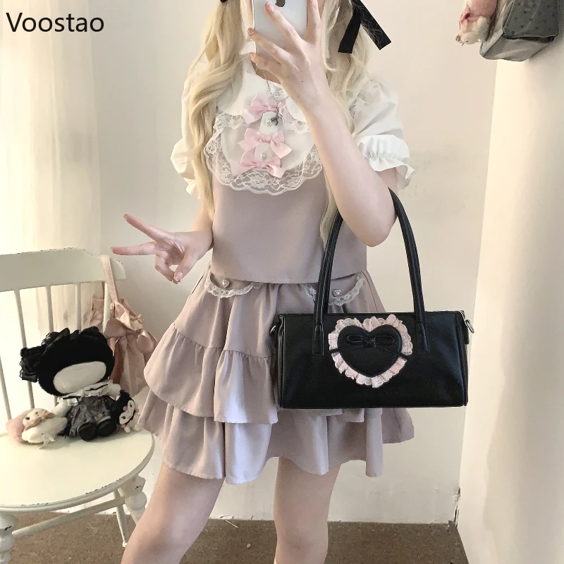 Japanese Style Vintage Y2k Lolita 2 Piece Set Women Elegant Sweet Bow Lace Ruffles Blouse Mini Cake Skirt Suit Harajuku Outfits
Japanese Style Vintage Y2k Lolita 2 Piece Set Women Elegant Sweet Bow Lace Ruffles Blouse Mini Cake Skirt Suit Harajuku Outfits