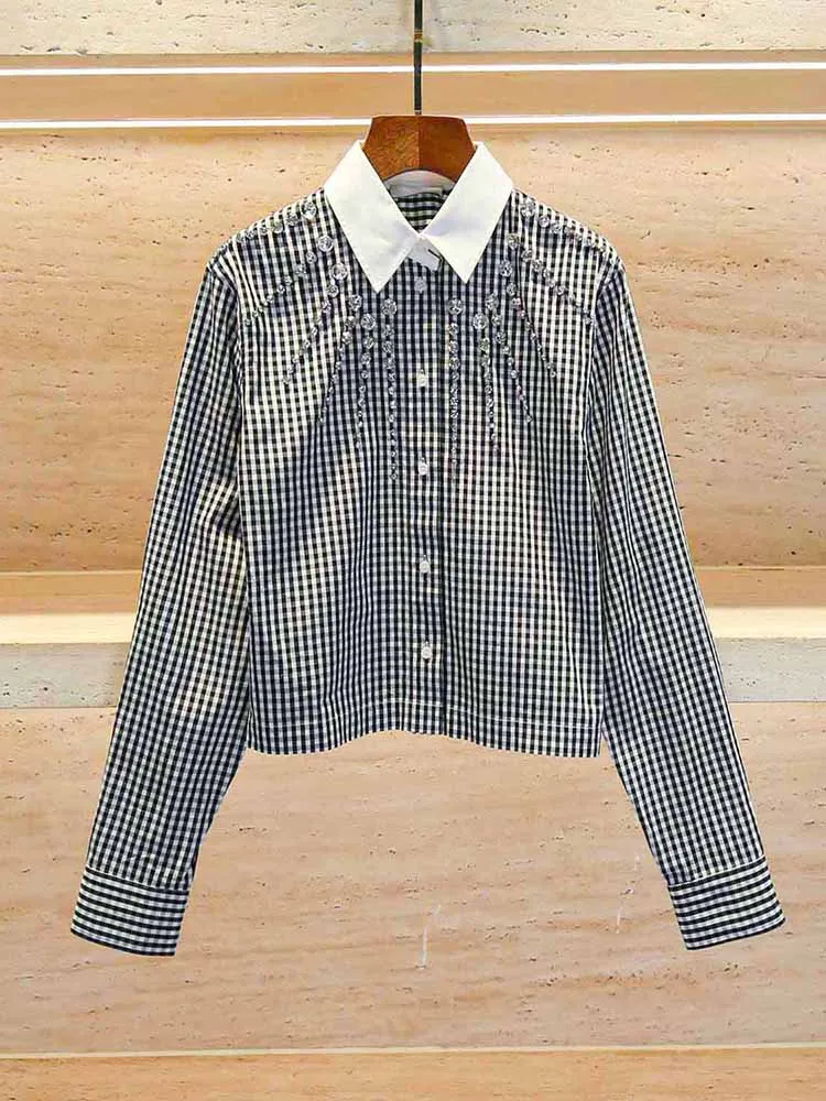SIVOS Luxury Women's irt Spring Season High-End Glitter Diamond Plaid Top Button up Long Sve Regular Fit Commute Sle
SIVOS Luxury Women's irt Spring Season High-End Glitter Diamond Plaid Top Button up Long Sve Regular Fit Commute Sle