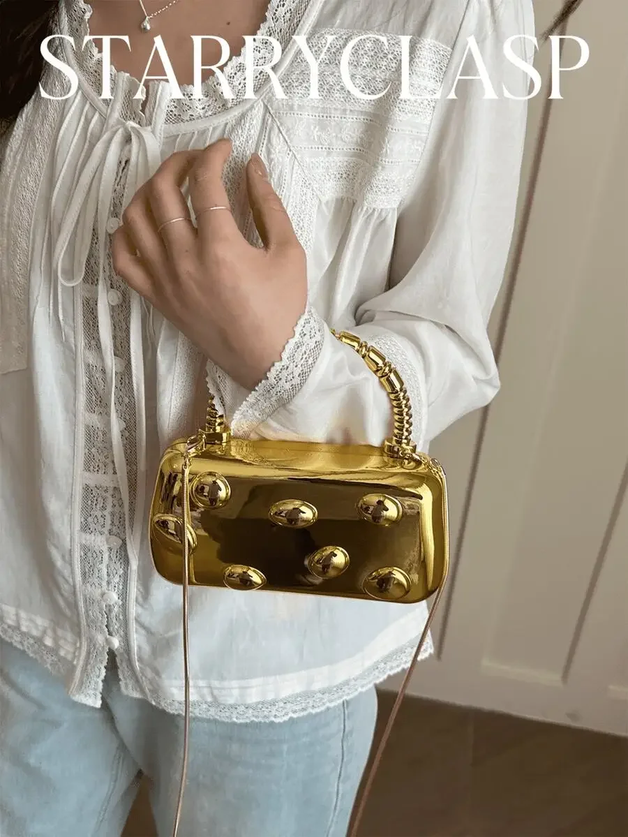 Elegant Gold-Tone Box Clutch With Studs Chain Strap Evening Bag For Party Wedding
Elegant Gold-Tone Box Clutch With Studs Chain Strap Evening Bag For Party Wedding