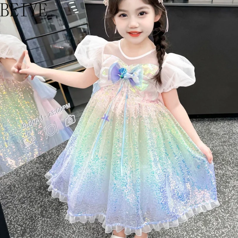Cute Girls Mermaid Princess Dress Puff Sleeve Gradient Sequin Tulle Daily Dress Toddler Kids Birthday Party Costume Dress
Cute Girls Mermaid Princess Dress Puff Sleeve Gradient Sequin Tulle Daily Dress Toddler Kids Birthday Party Costume Dress