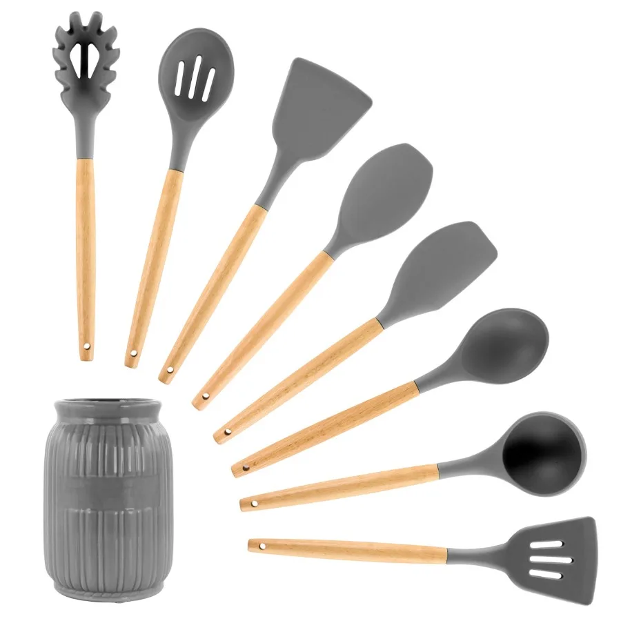 Gray 9 Piece Silicone and Wood Cooking Utensils
Gray 9 Piece Silicone and Wood Cooking Utensils