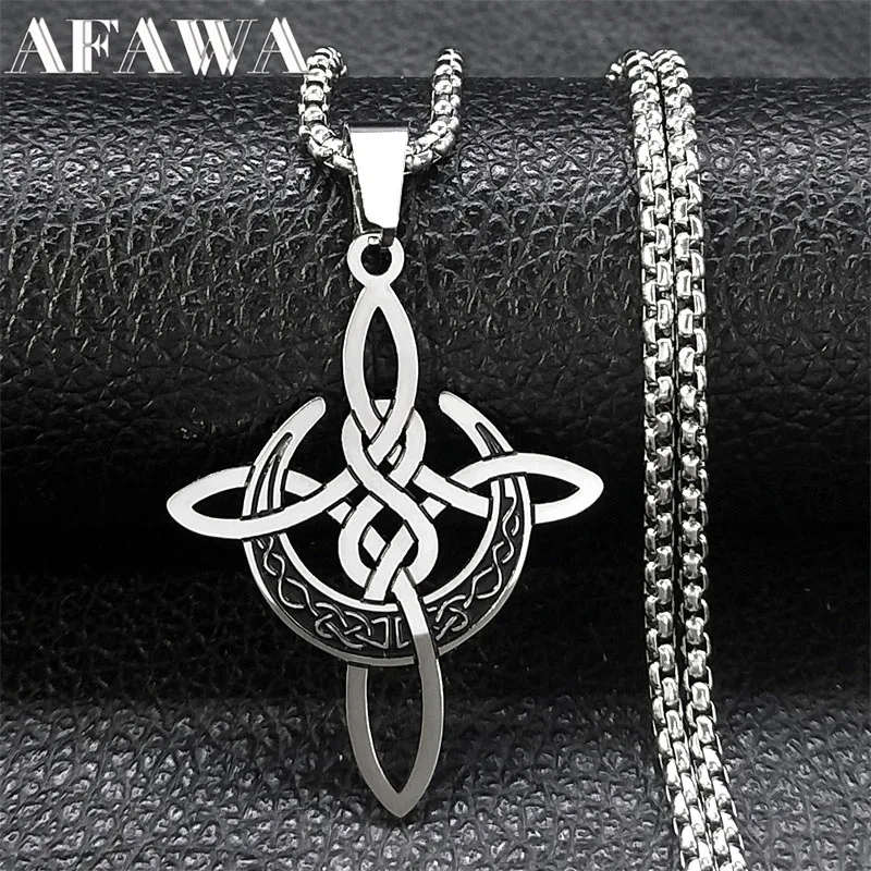 Witch Crescent Moon Knot Stainless Steel Necklace for Women Men Lucky Amulet Celtic Knot Collar Necklaces Jewelry collier N8148
Witch Crescent Moon Knot Stainless Steel Necklace for Women Men Lucky Amulet Celtic Knot Collar Necklaces Jewelry collier N8148